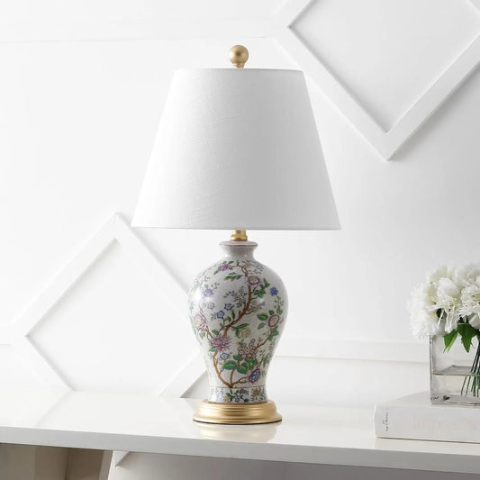 Grace 24" Floral LED Table Lamp for Bedroom, Living Room, Office - Classic Cottage Style with Included Bulb
