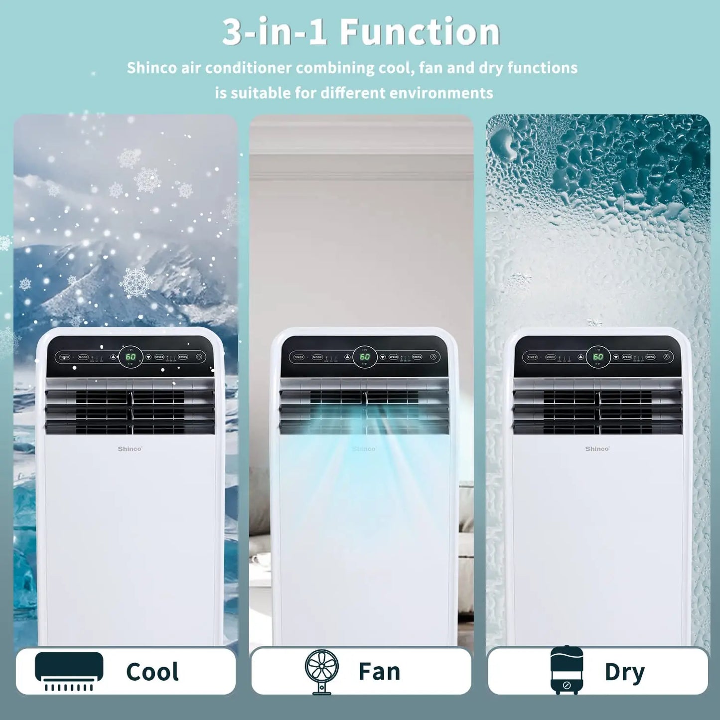Shinco 12,000 BTU Portable Air Conditioner, Portable AC Unit with Built-in Cool, Dehumidifier&Fan Modes for Room up to 400 sq.ft