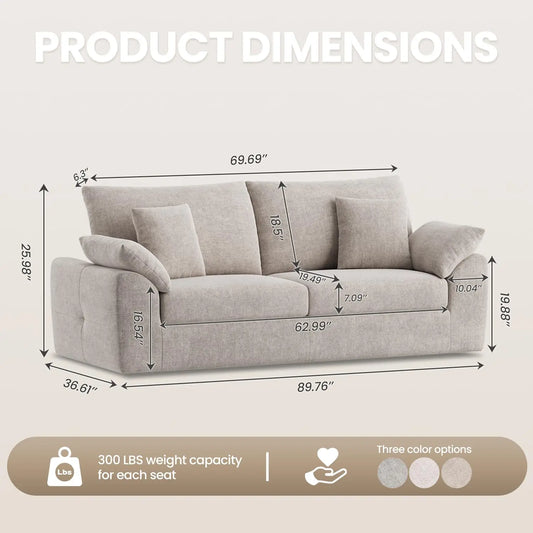 89.8" Modern Loveseat Sofa for Living Room, Cloud Boneless Couches with 4 Pillows, Mid Century Loveseat couches for, Customized
