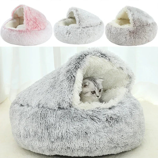 Autumn and Winter soft plush pet bed and pet bed Winter warm and cold plush comforter nest Shell cat nest semi-enclosed cat nest