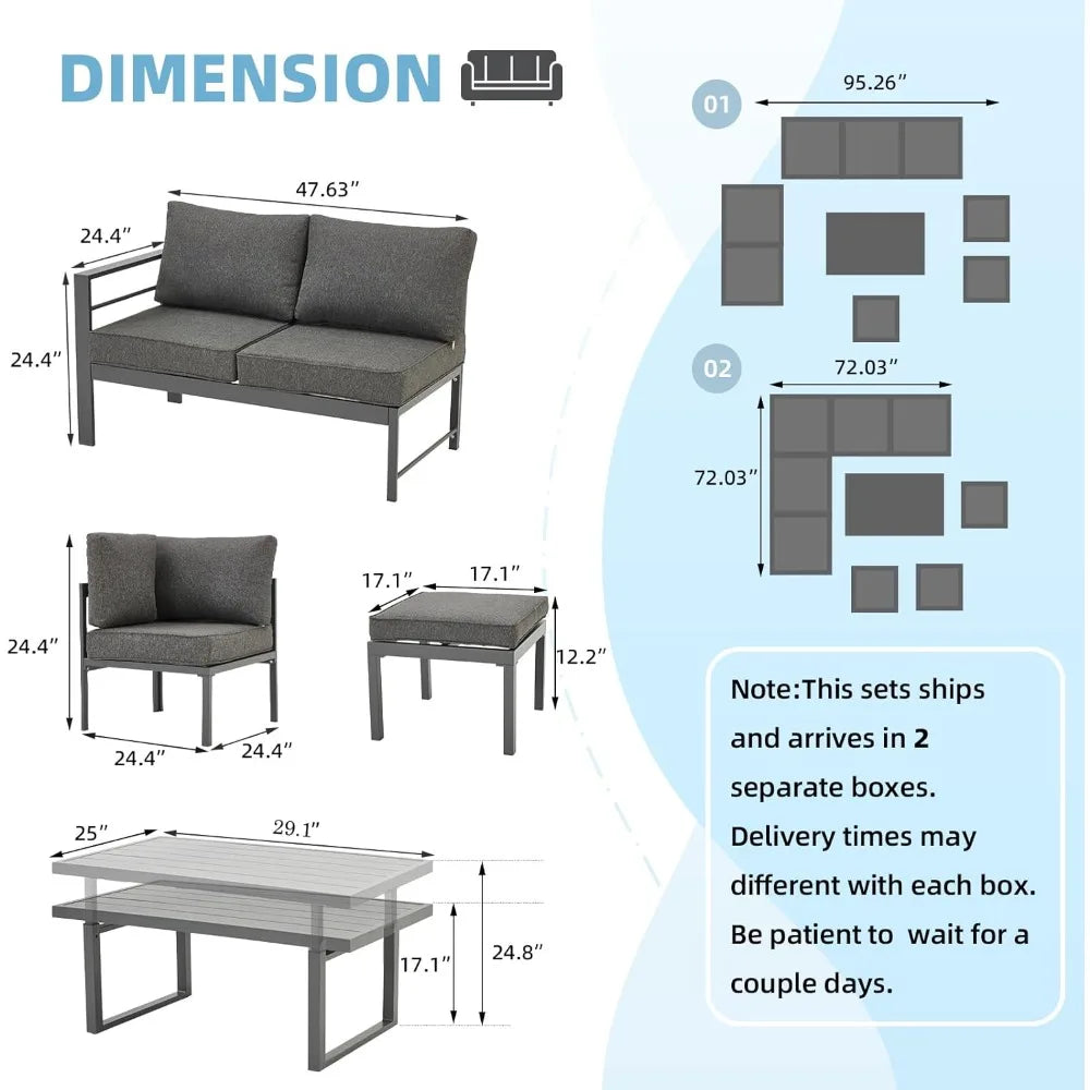 HOME - Aluminum Patio Furniture Set, Modern Outdoor Conversation Table and Chair Sofa Sets with Dark Grey Cushions-Hot Sale