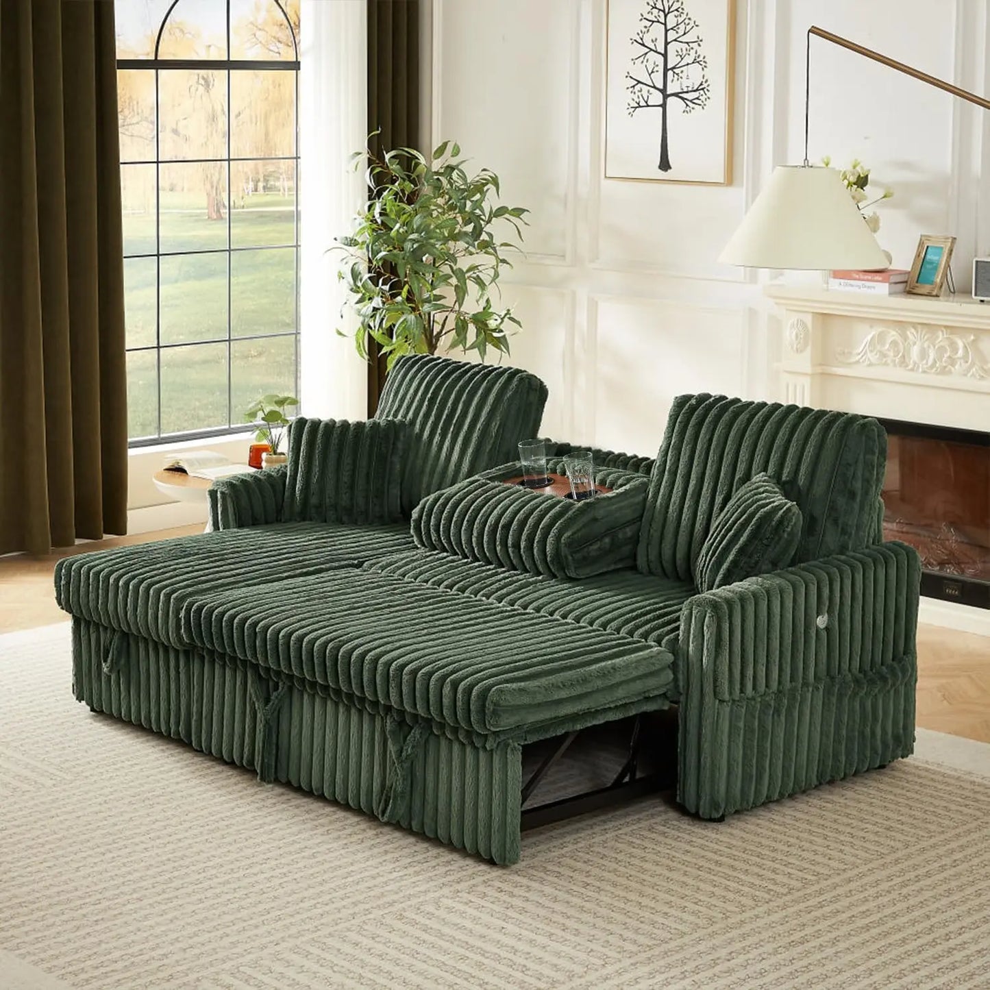 Sleeper Sofa Bed, 81” Pull Out Couch for Living Room with Reversible Storage Chaise, 3 in 1 L-Shaped Couch with Charging Station