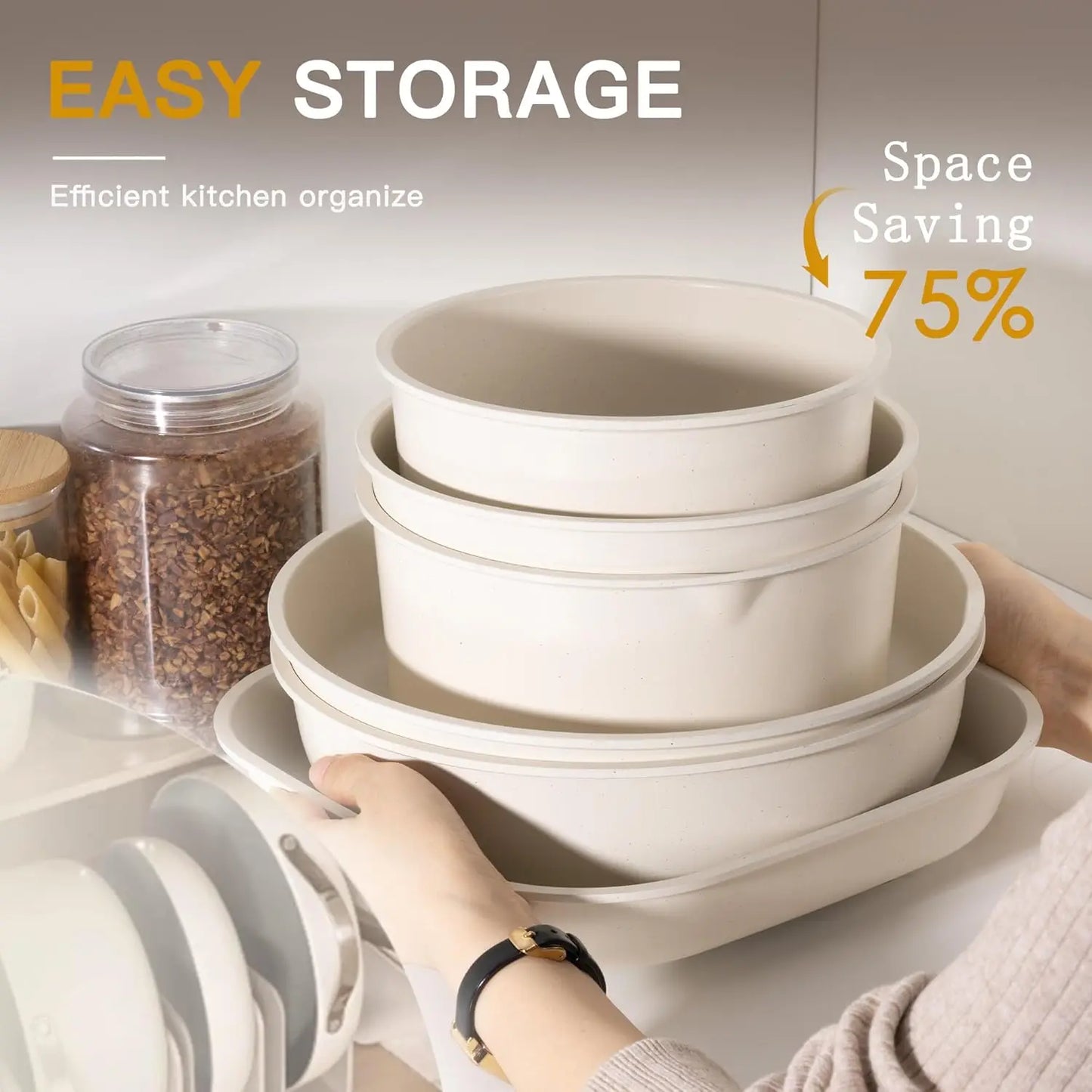 23 Pcs Pots and Pans Non Stick Ceramic Cookware Set Detachable Handle, RV Stackable Kitchen Cooking Set Removable Handles, Oven