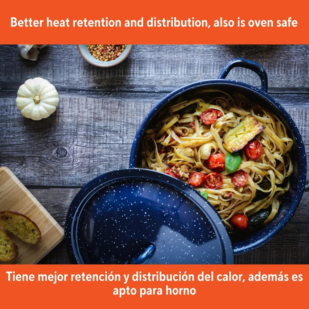 Enamel Stock Pot Soup Stews Cooking with Double Handles Oven Safe Durable Steel Efficient Heat Distribution Hand Wash Only