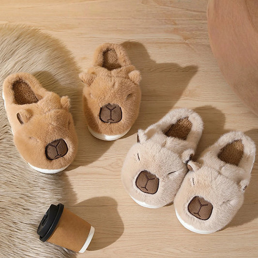 Capybara Cotton Slippers Women Men Winter Thermal Slippers Cute Cartoon Animals Shoes Home Indoor Non Slip Soft Plush Slippers