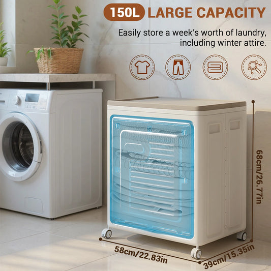 Rolling Laundry Hamper Large Capacity Collapsible Plastic Clothes Basket Laundry Hamper With Lid & Wheels for Laundry Room
