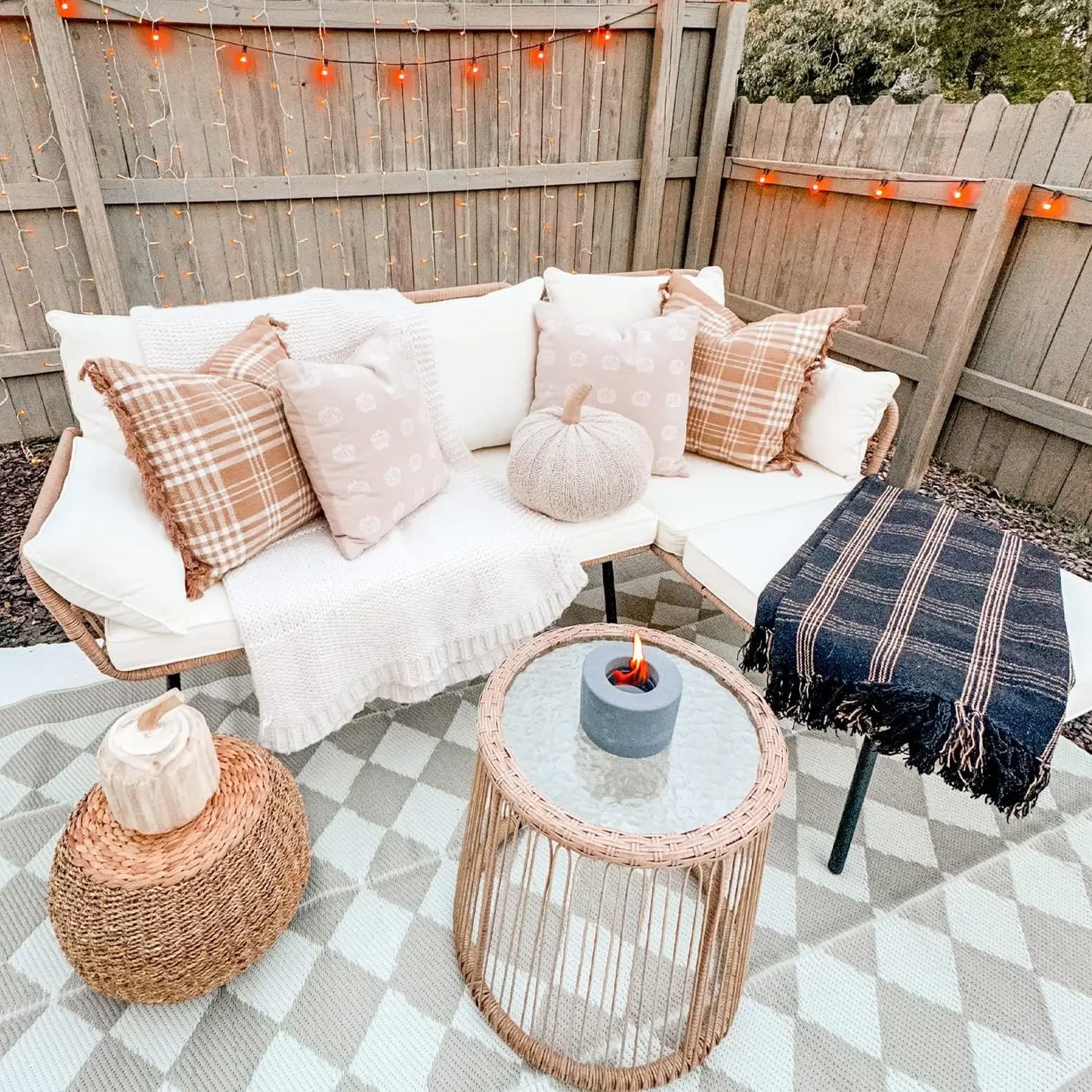 3 Pieces Patio Furniture Set, Outdoor Wicker Conversation Sectional L-Shaped Sofa with 4 Seater