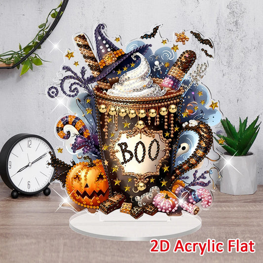2D Flat Halloween DIY Desktop Diamond Art Kits Single Drill Diamond Painting Desktop Ornaments Kit for Home Office Desktop Decor