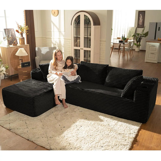 106" Cloud Couch Corduroy Modular Sectional Sofa L-Shape Boneless Couch with Wide Armrests and Cup Holders for, Customized