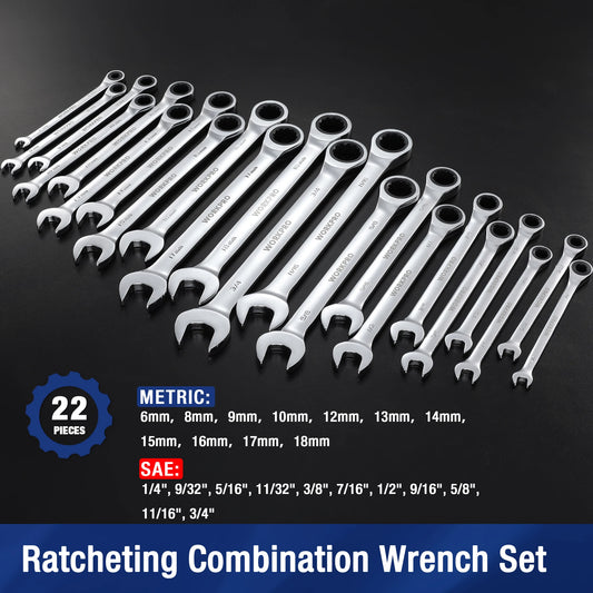 WORKPRO 23pc Ratcheting Wrench Set with Box ,72 Teeth Wrench with Box, Wrench Repair Tool Set