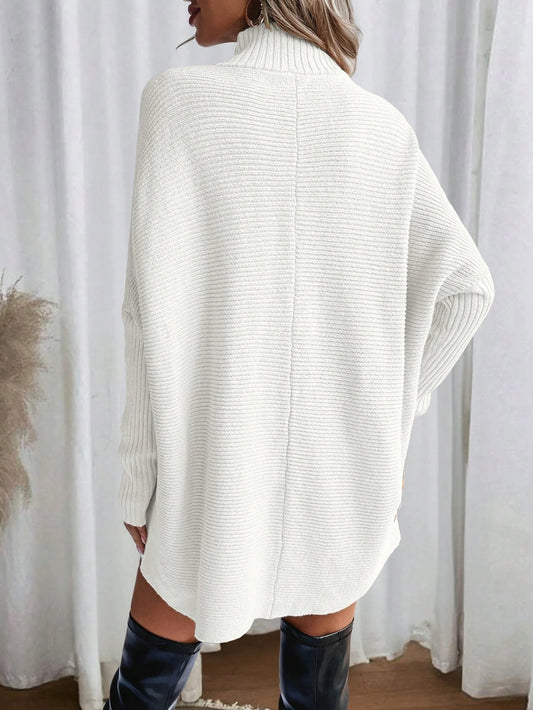 Autumn and Winter New Fashion Woman Sweater Irregular Hem Turtleneck Pullover Long Sleeve Knit Top