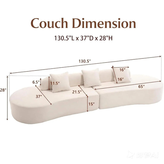 130” Boneless Sectional Couches for Living Room | Modern Curved Sofa Comfy Cloud Couch | Oversized Plush Modular, Customized