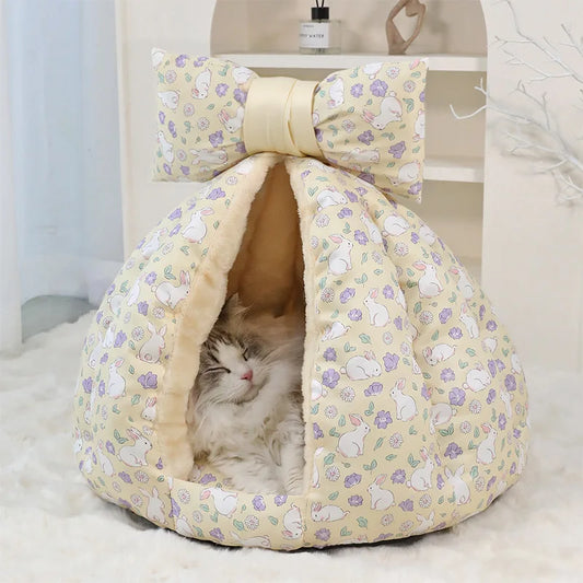 2026 New Cute Cat Bed Enclosed All-Season Pet Bed for Cats Small Dogs Nest Soft Skin-Friendly Fabric Comfortable Puppy House