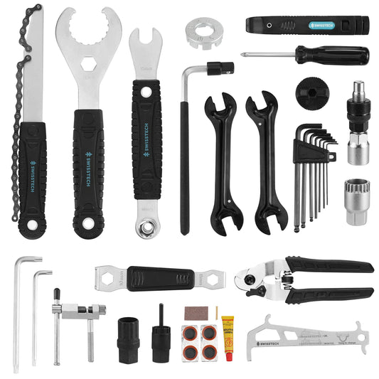 Swiss+Tech 30 Piece Bike Repair Tool Kit, Bicycle Maintenance Tool Set with Storage Case, Bike Accessories for Mountain