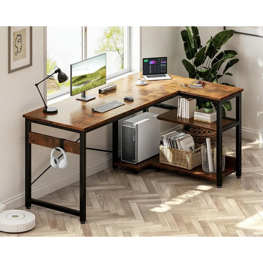 48 Inch Corner Computer Desk with Storage and PC Stand, Compact L-Shaped Desk for Home Office and Gaming