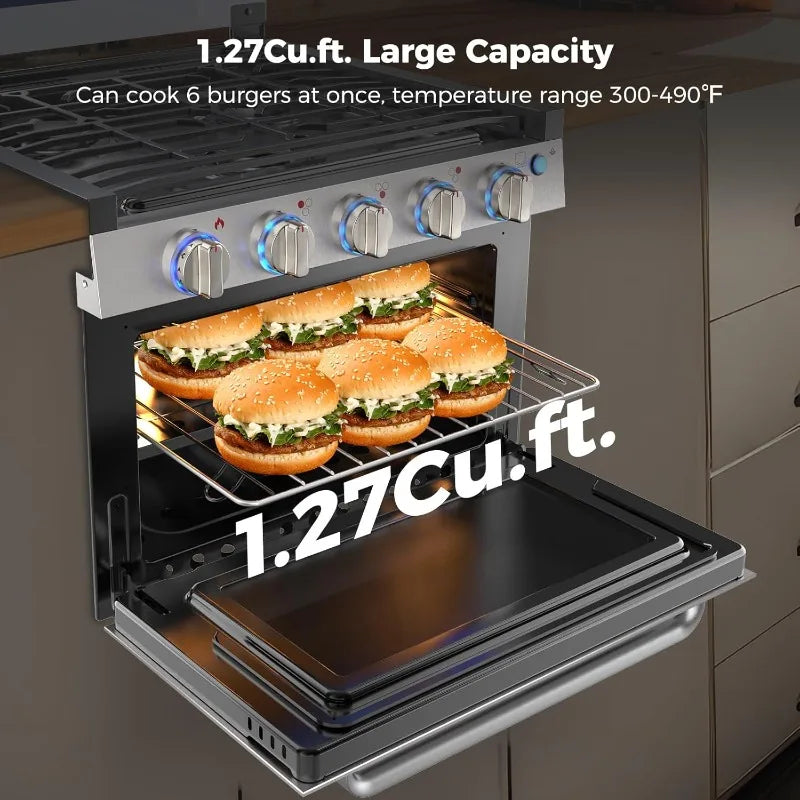 CAMPLUX Classic RV Propane Range 17 Inches, Propane Range Oven with 3 Burners Cooktop for RV, RV Propane Stove Oven Combo