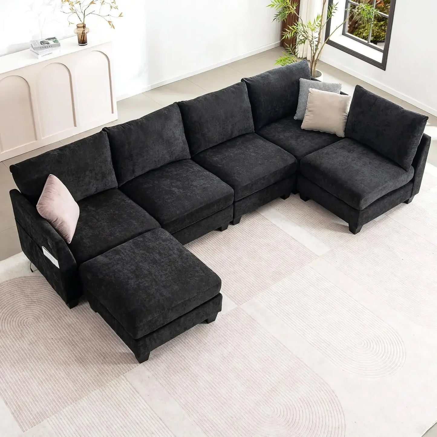 124" Modular Sectional Sofa, U-Shaped 6 Seater Sectional Sofa with Storage Ottoman & USB Ports, Large Cloud Couch Customized