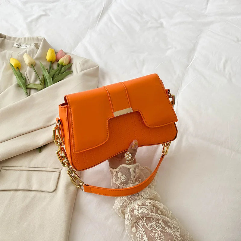 Fashion Acrylic Chain Shoulder Bag Ladies Handbags Casual Solid PU Leather Underarm Bags For Women Daily Used