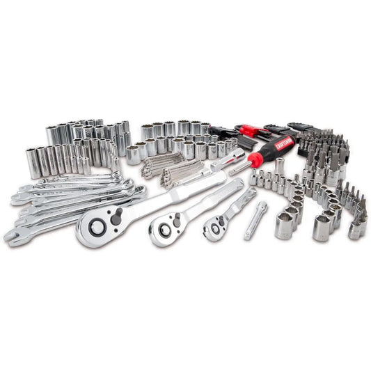 Complete 230-Pc Mechanic Tool Set with Case. Versatile Sockets for 1/4" to 1/2" Drive. Essential for Homeowners