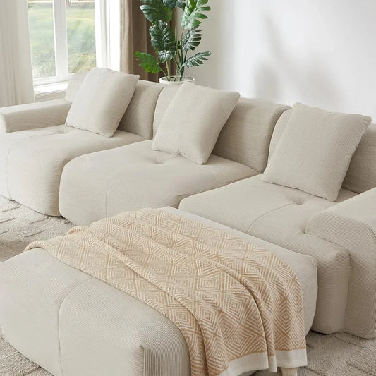 Cloud Couch Boneless Oversized Modular Sectional Sofa with Ottoman Deep Seat Soft Corduroy for Living Room