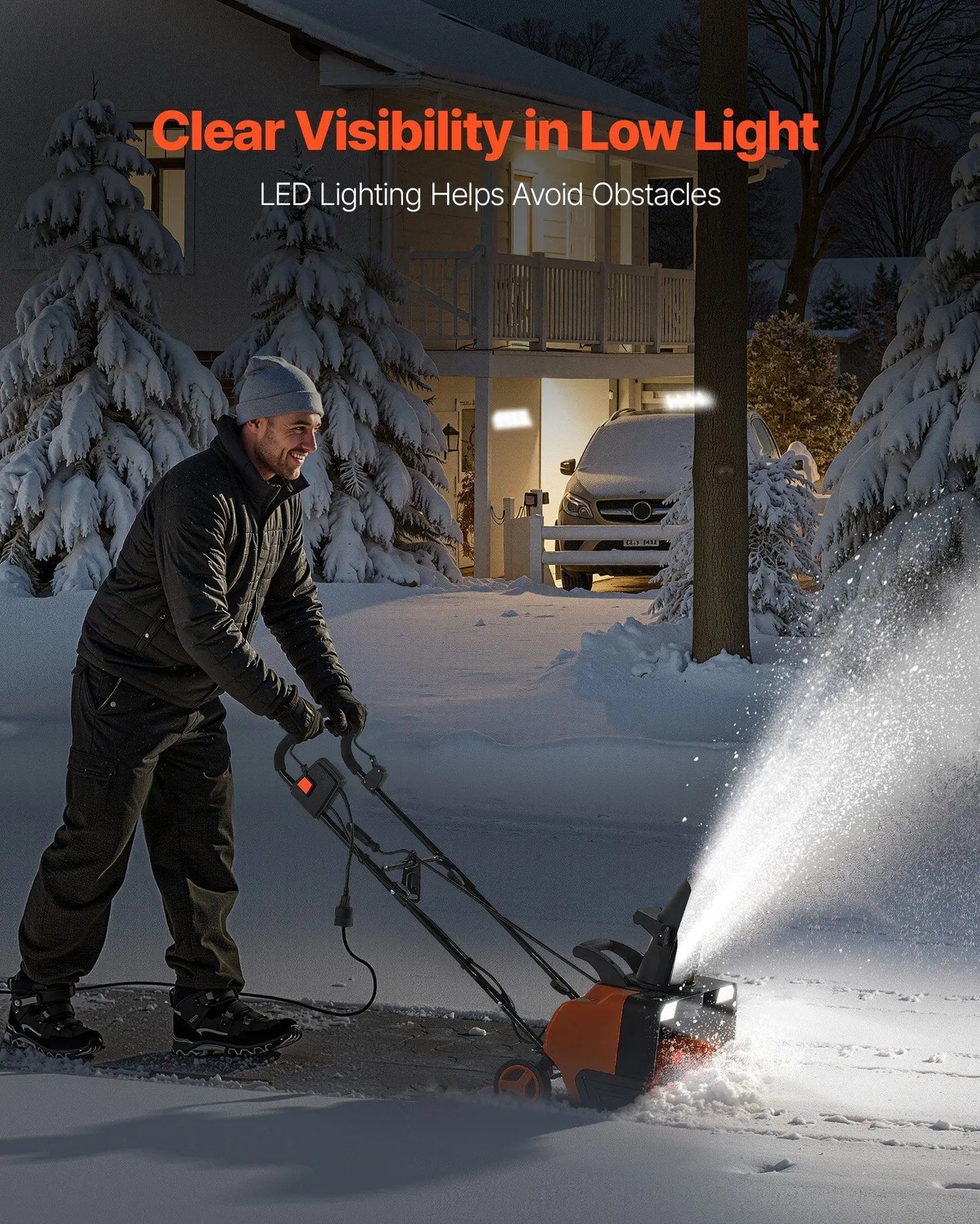 Electric Snow Blower 20" Wide 15A Corded Snow Thrower w/ 180° Chute 25FT Throwing Distance Walk-Behind Snowblower w/ LED Lights