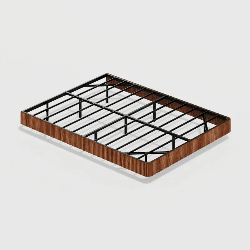 Walnut Queen Floating Bed Frame with LED Lights Wave Curve Wood Texture Heavy Duty Metal Slats No Box Spring Needed