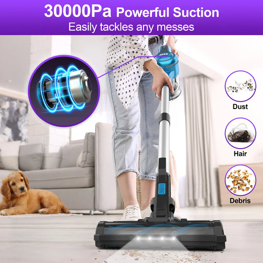 INSE S62 Cordless Vacuum Cleaner, Up to 45 Minutes Run-time, 30KPA Powerful Suction, for Hardwood Floor Carpet Pet,Purple,Blue