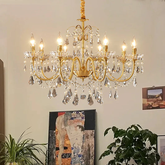 Vintage French Living Room Dining Room Full Copper Crystal Chandelier Light Luxury Romantic Bedroom Children'S Princess Room