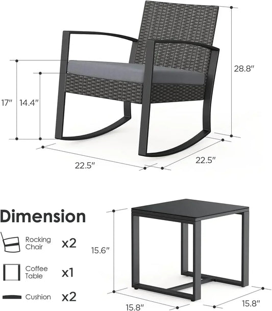 2025New3 Piece Wicker Patio Furniture Set, Outdoor Rocking Chairs, Outdoor Furniture with Table & Cushions, Patio Chairs Balcony
