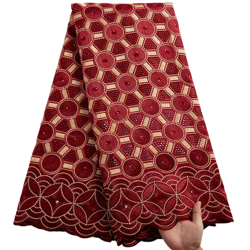 2025 Nigerian Embroidered Cotton Lace Fabric High Quality 5 Yards African Lace Fabric Swiss Voile Lace Wedding Dress for Women