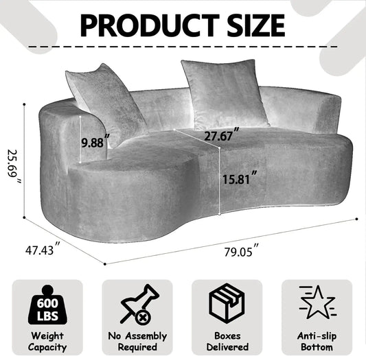 80“ Curved Loveseat for Small Spaces, White Curved Couches for Living room, Compression Sofa in a Box with 2 Pillows,