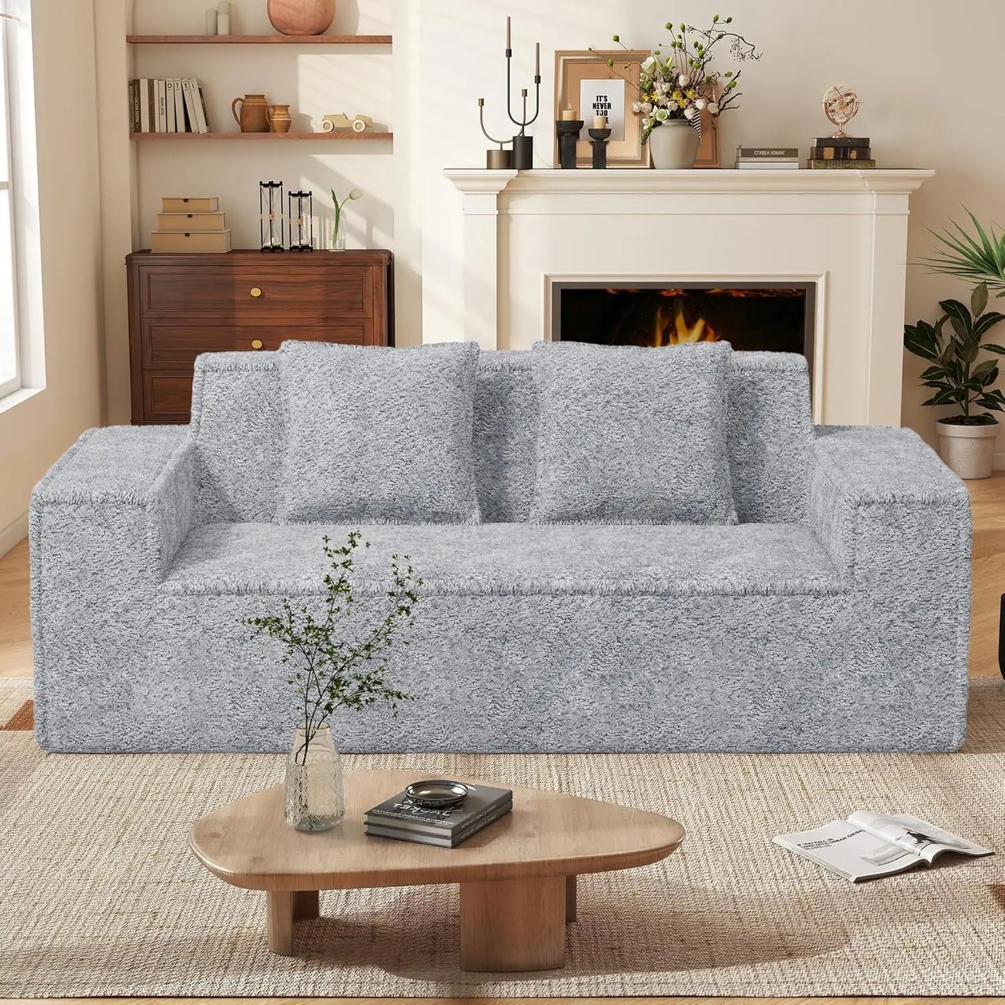 77'' Chenille Upholstered Modern Cloud Loveseat Sofa, No Assembly Required Deep Seat Couches Includes 2 pcs Pillows for Living R