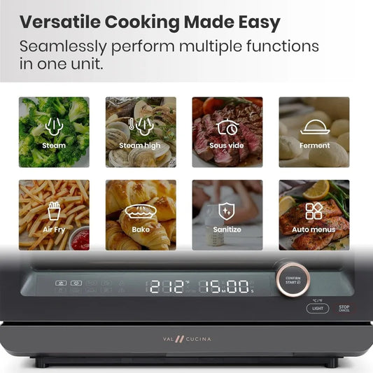 7-in-1 Steam Convection Oven Countertop with Air Fry, Bake, Sous Vide, Ferment, Built-in Recipes | Anti-Scalding | 1500W (Black)