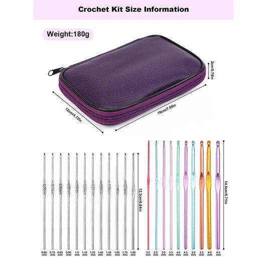 22 Pcs Set Colorful Aluminum Alloy Crochet Hooks Needles Knit Weave Yarn Set for DIY Craft 0.6mm - 6.5mm