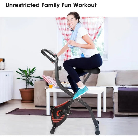 Exercise Bike 3 IN 1 Stationary Bike Folding Exercise Bike with 8-Level Adjustable Resistance Comfortable Seat Cushion LCD