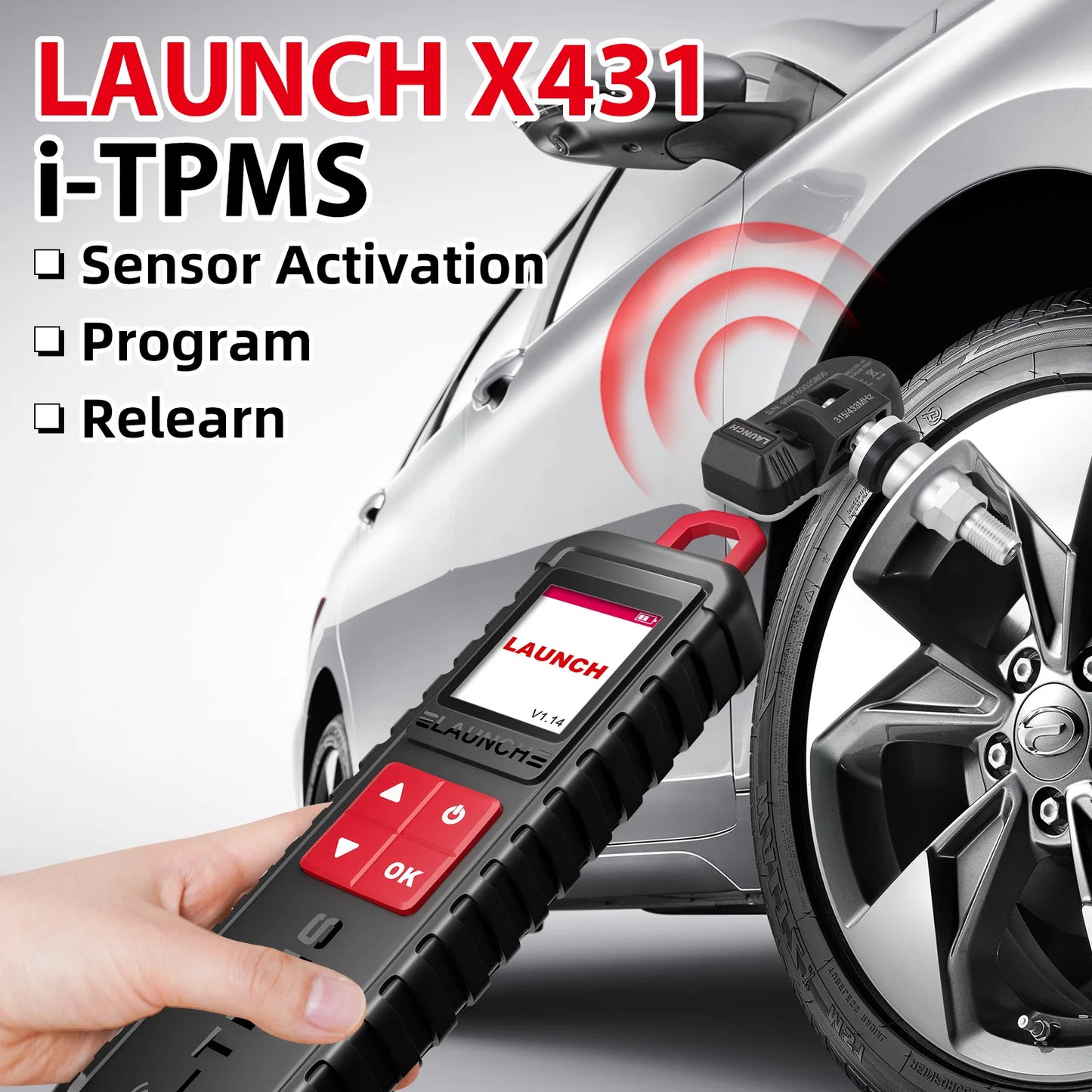 LAUNCH X-431 i-TPMS TPMS Tire Pressure Detector Relearning Tool, Activation/Relearning/Programming Sensors Works w/ X431 Scanner