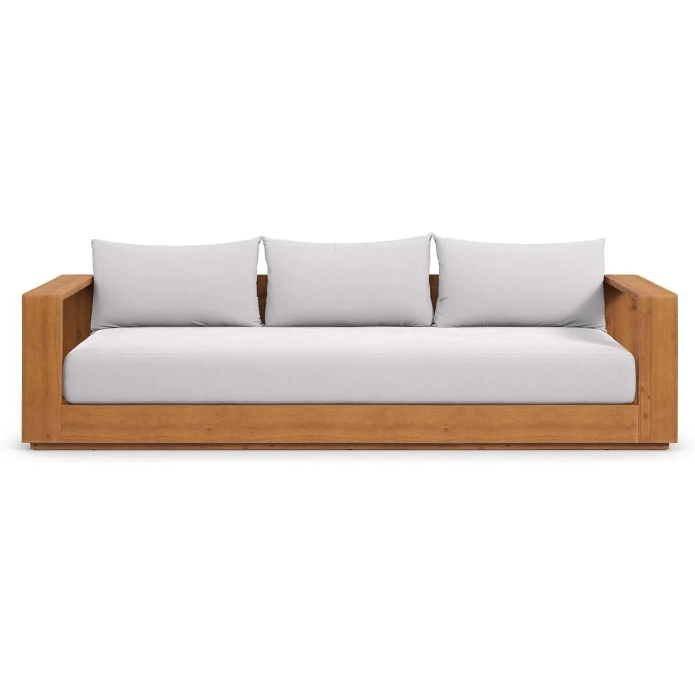 Tahoe Acacia Wood Outdoor Patio Sofa in Natural Light Gray with Weather-Resistant Cushions - Ideal as a Porch Couch or Sunroom