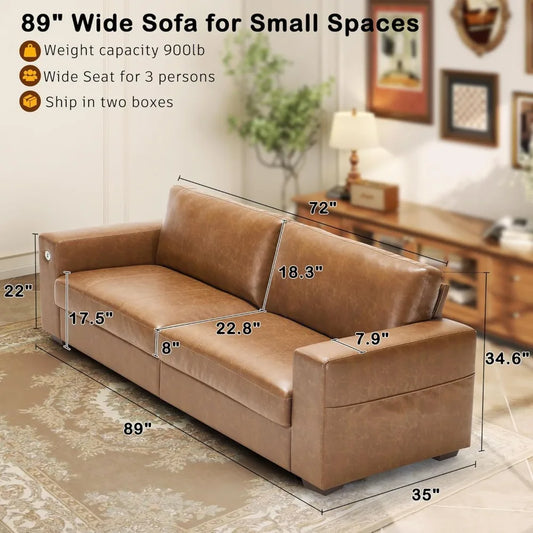 89" Sofa for Living Room, Modern Comfy Sofa with Medium Firm Seat Cushion, Removable Cover,Wide Armrest,USB/Type-C Port