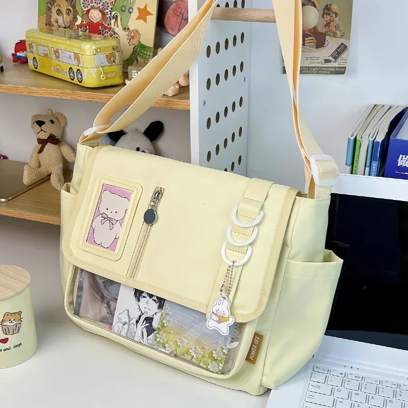 Japanese Harajuku School Bags for Teenage Girls New 2024 Transparent Itabag Crossbody Bag DIY Badges Display Plate Ita Bag