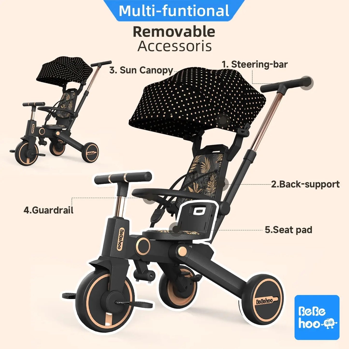Tricycle Stroller for Toddler,Foldable Baby Tricycle,Kids Balance Bike with Push Handle,Toddlers Stroller Bike with 1 to 5 Years