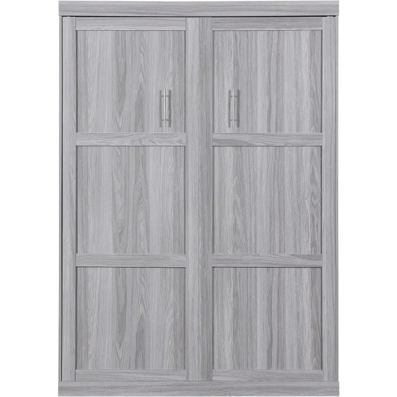 Kids Bedroom,Guest Room,Gray Full Murphy Bed with Wardrobe & Drawers, Space Saving Gray