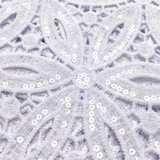 White African Guipure Cord Lace Fabric with Sequins 2025 High Quality Nigerian Guipure Cord Lace for Sewing Wedding Dress F4025