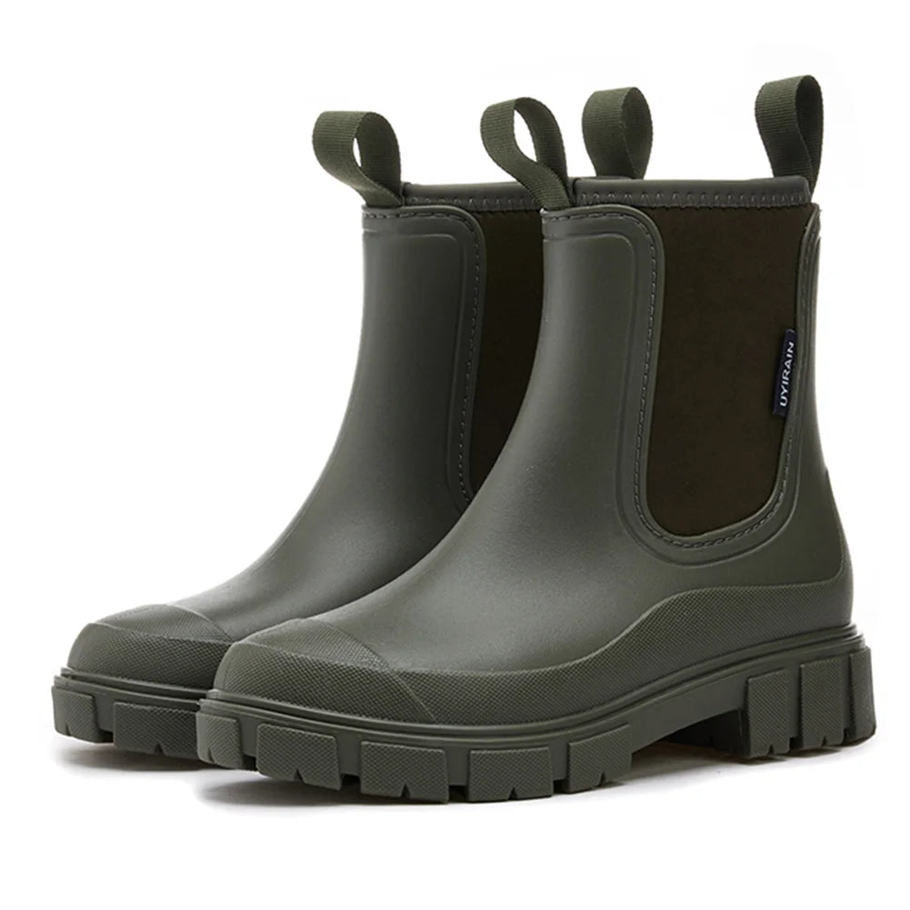 Women's Rainboots Waterproof Wellington Boots with Plush Lining Ankle Rain Shoes Anti-Slipping Outdoor Work Shoes