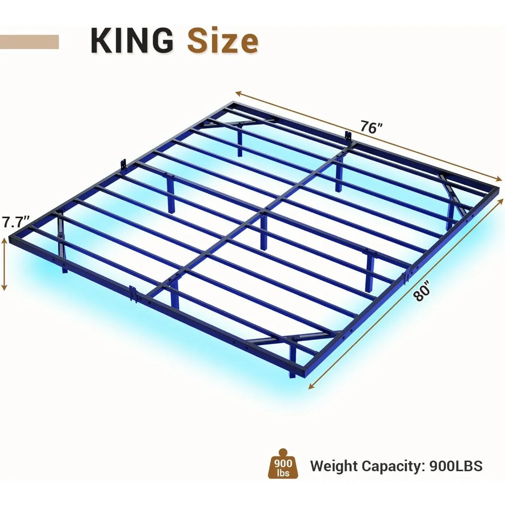 Floating Bed Frame King Size with LED Lights, Metal Platform King Bed, No Box Spring Needed, Easy To Assemble