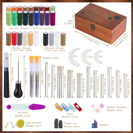 Leather Sewing Tools with Large-Eye Stitching Needles Waxed Thread Leather Stitching Kit for DIY Leather Craft