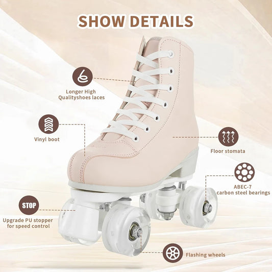 2025 Flashing Roller Skates PU Leather Roller Skates Double Row Quad Skate Shoes Adult Outdoor Indoor Skating Training Sneakers