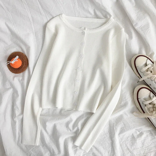 Spring Autumn Knitted Cardigans Women Long Sleeve Buttons Front Vintage Cardgian Top Classic Style Simple Soild Color Chic