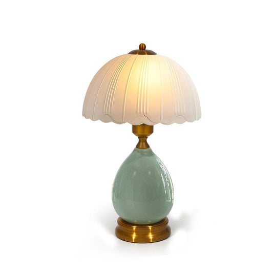 16" Vintage Ceramic Table Lamp – Chinese Traditional Green Bedside Lamp with 3-Color Dimmable LED, Retro Modern Living Room & Be