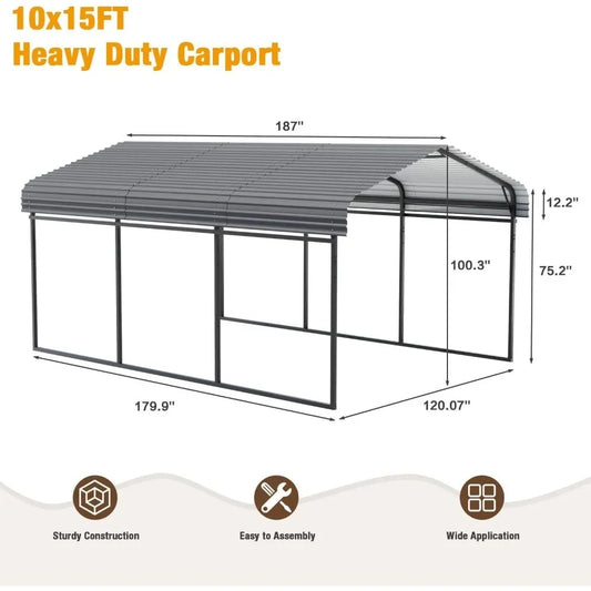 10 x 15 FT Metal Carport, Heavy Duty Carports with Galvanized Steel Roof, Outdoor Carport Canopy Garage Shelter Shade for Car