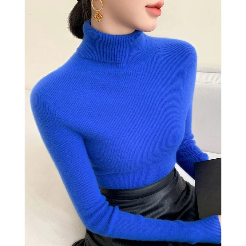 AOSSVIAO 2025 Autumn Winter Soft Turtleneck Cashmere Knitted Sweater Korean Style Slim Fit Solid Color Basics Pullovers